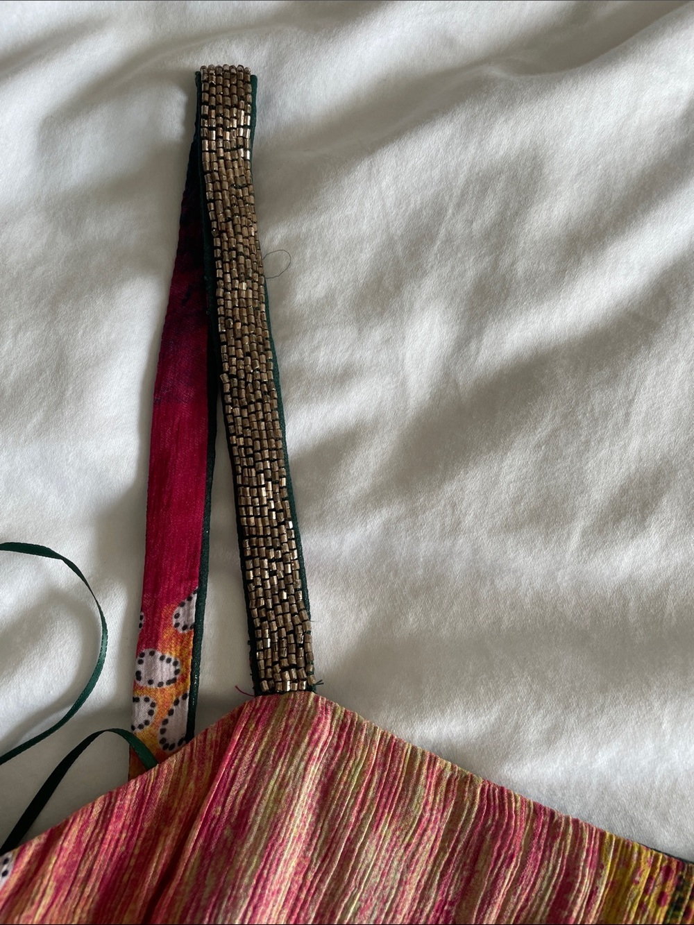 Boho Floral Ruffle Cami Top - Multicolor, Beaded Gold Straps - Picture 6 of 6